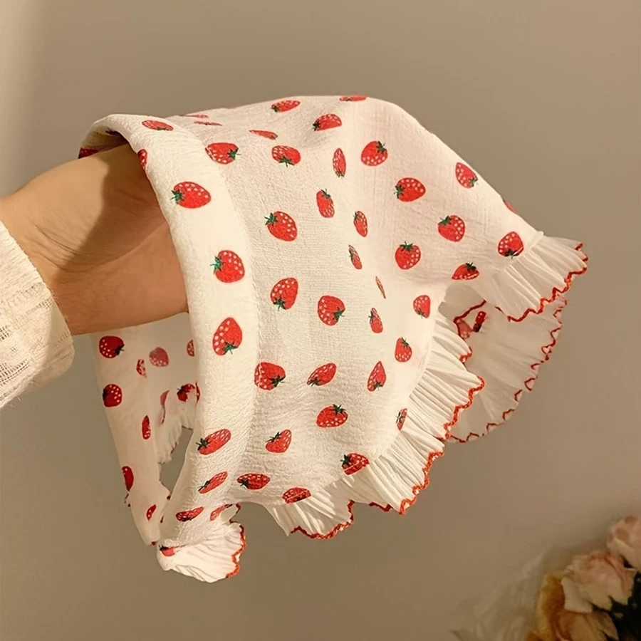 1 Piece of Cute Strawberry Triangle Headscarf with Hairband, Pastoral Style Lace Women's Headwear, Spring Outing Picnic Hair Accessory