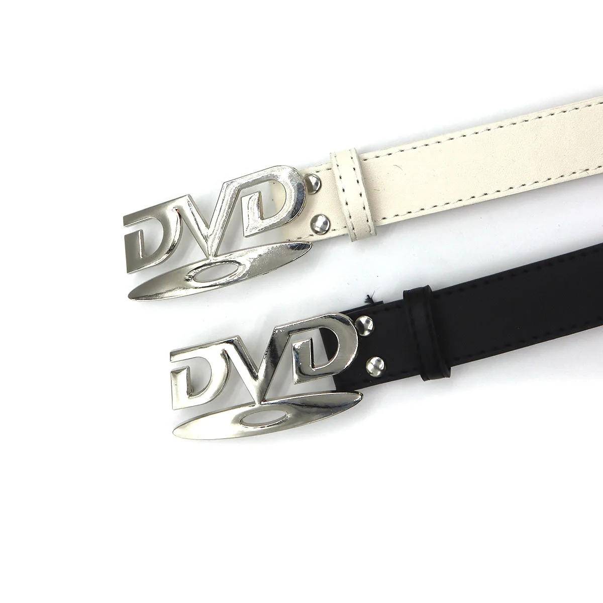 Unisex Nostalgic Design DVD Buckle Belt Men Women Decoration Paired with Jeans Belt Versatile White Black Design Sense Belt