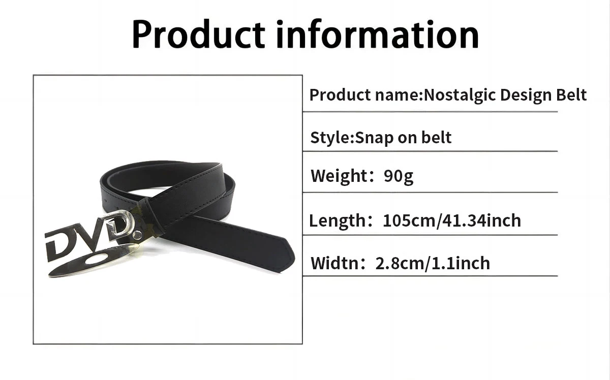 Unisex Nostalgic Design DVD Buckle Belt Men Women Decoration Paired with Jeans Belt Versatile White Black Design Sense Belt