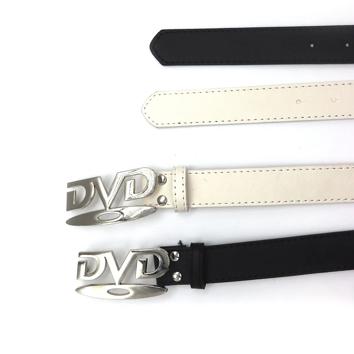 Unisex Nostalgic Design DVD Buckle Belt Men Women Decoration Paired with Jeans Belt Versatile White Black Design Sense Belt