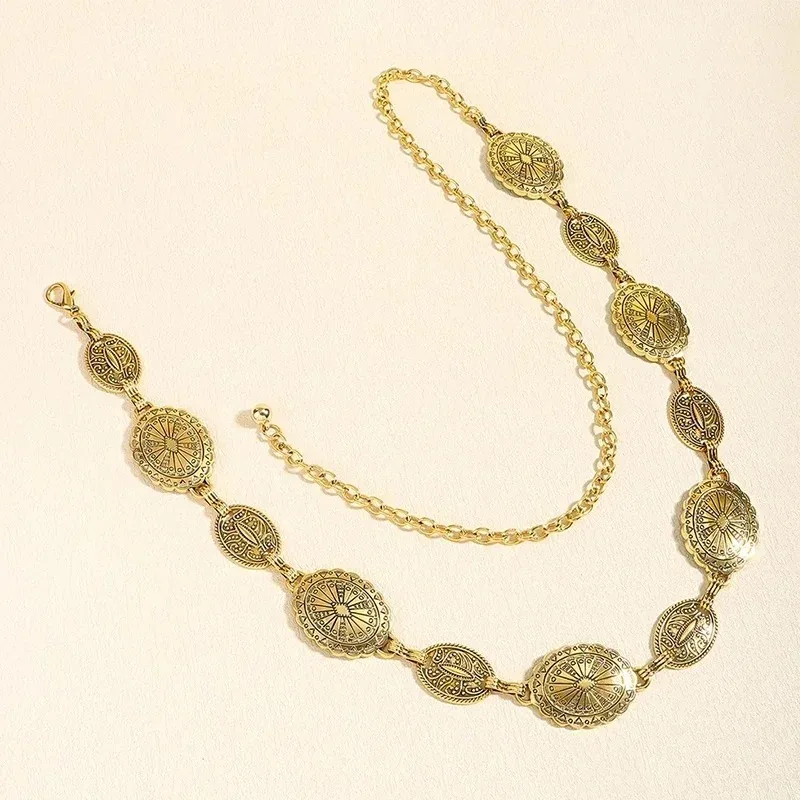 Retro style women's metal waist chain accessories Decorative circle carved chain belt high style accessories Nice