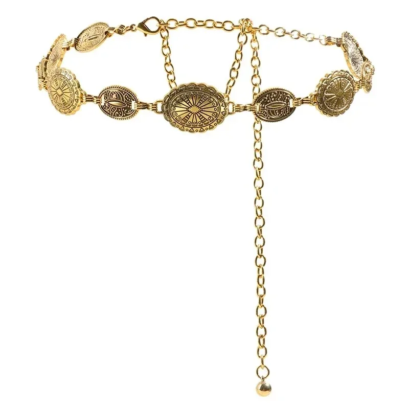 Retro style women's metal waist chain accessories Decorative circle carved chain belt high style accessories Nice