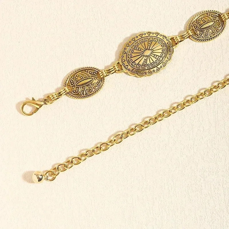 Retro style women's metal waist chain accessories Decorative circle carved chain belt high style accessories Nice