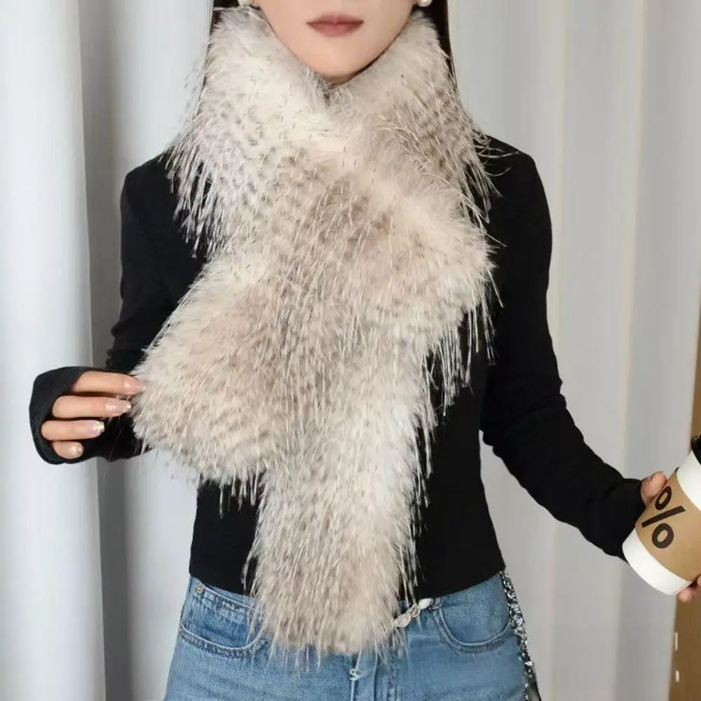 Fashion Long Strip Scarf Thick Fluffy Imitation Mink Fur Y2K Girl Scarf Luxury Classic Soft Shawl Ladies Tassels Scarf