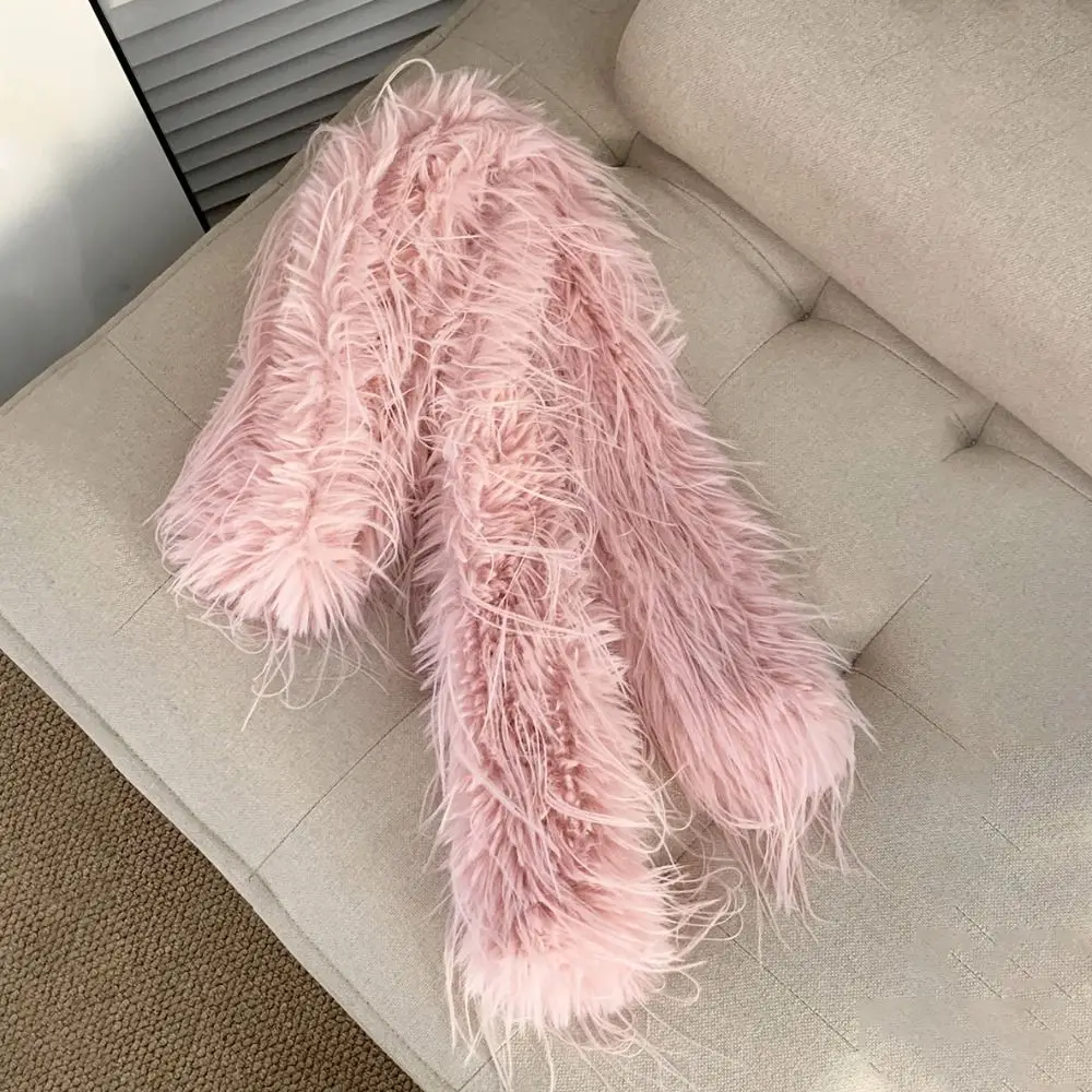 Fashion Long Strip Scarf Thick Fluffy Imitation Mink Fur Y2K Girl Scarf Luxury Classic Soft Shawl Ladies Tassels Scarf