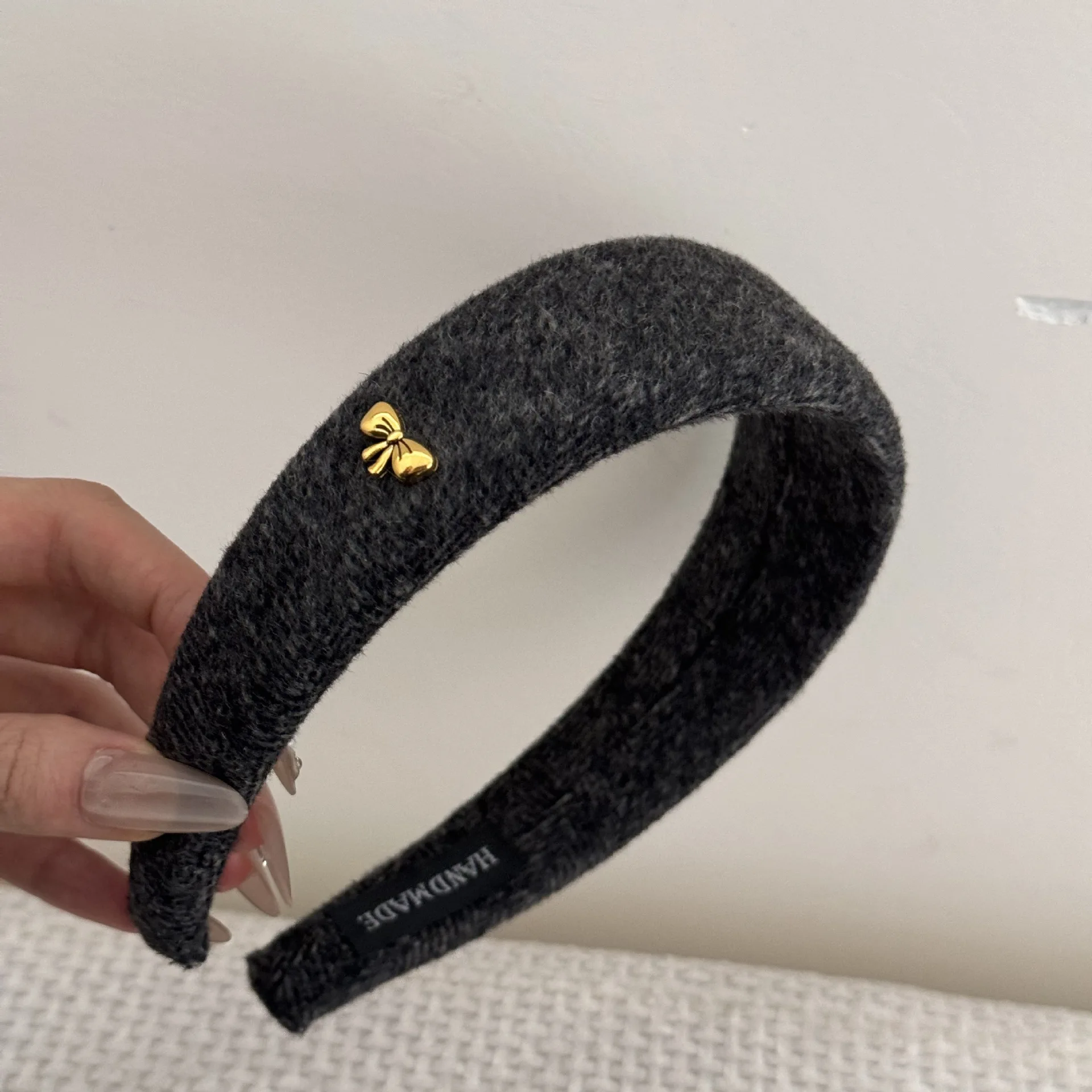 Adult Lazy Old Money Style Wide Edge Headband Retro Suede High Skull Top Hair Accessories Show Small Face