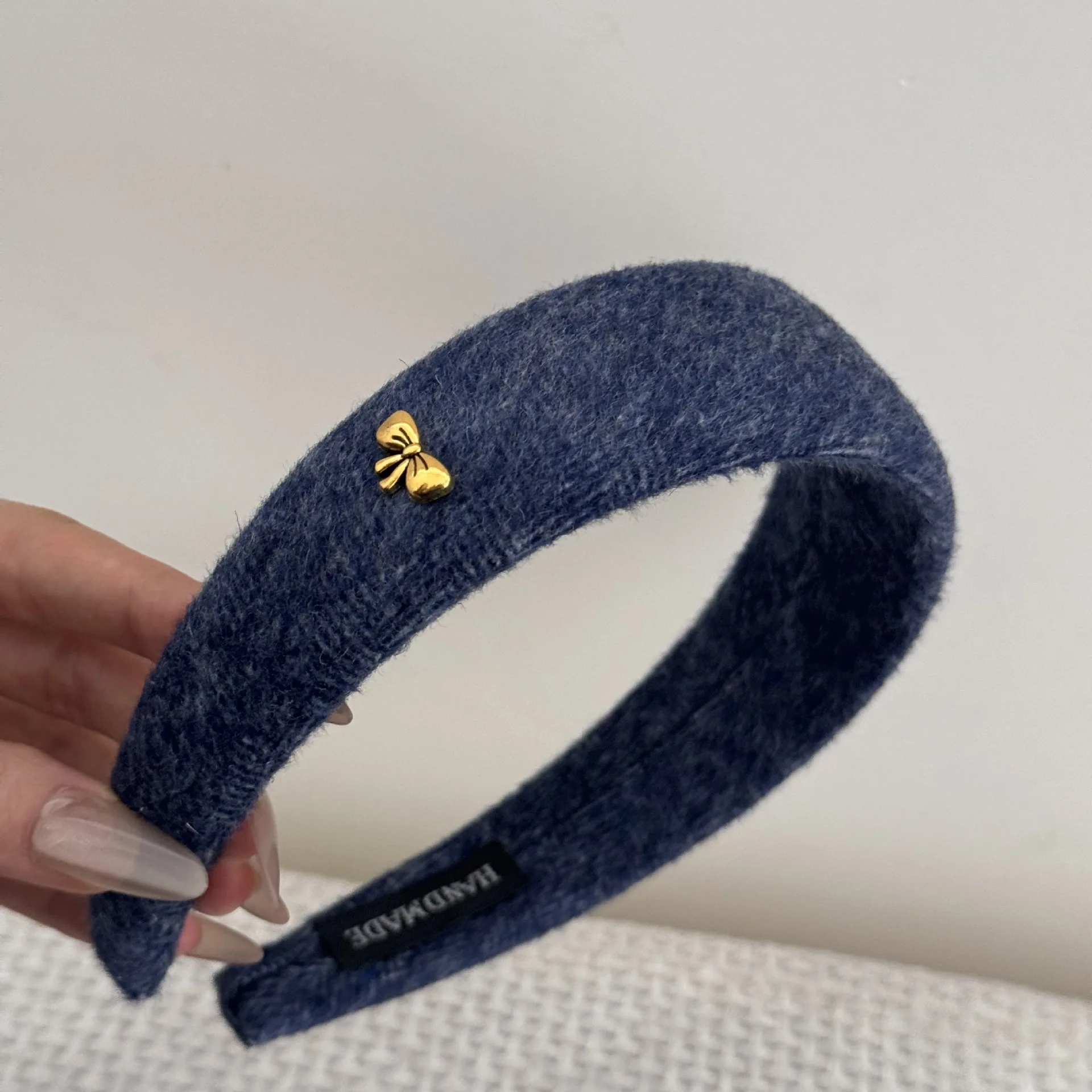 Adult Lazy Old Money Style Wide Edge Headband Retro Suede High Skull Top Hair Accessories Show Small Face