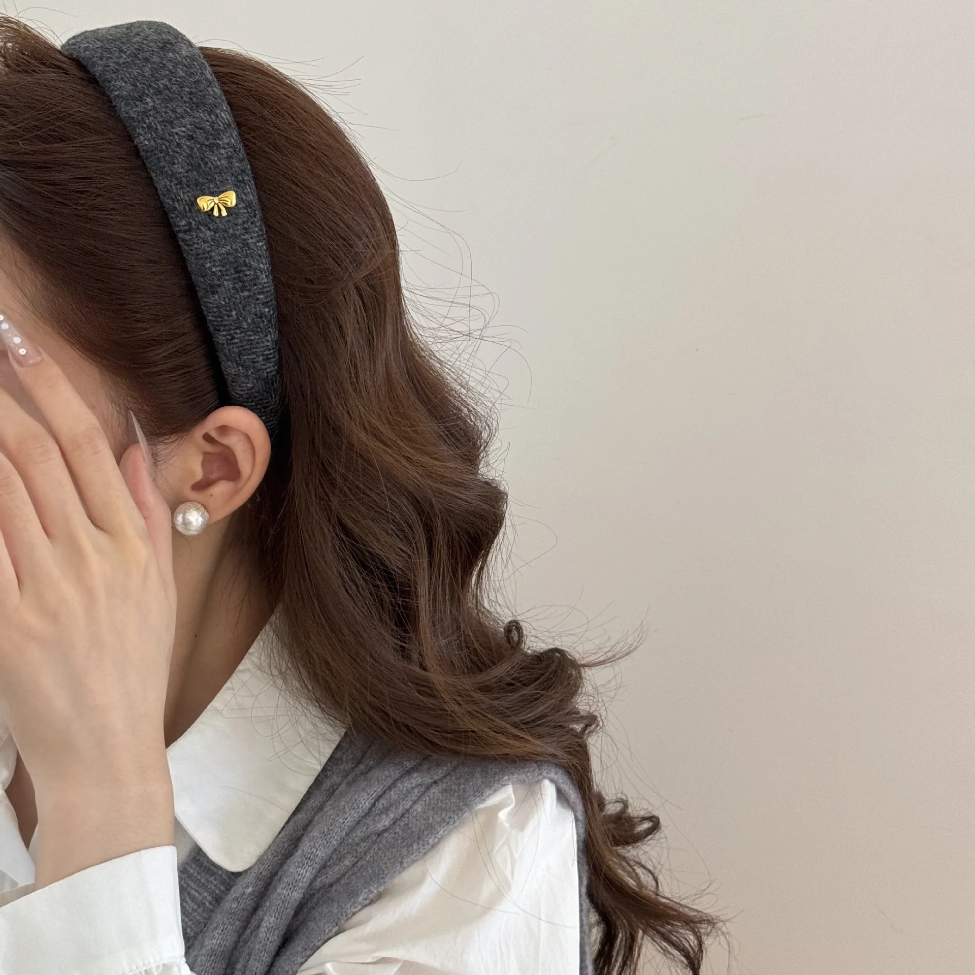 Adult Lazy Old Money Style Wide Edge Headband Retro Suede High Skull Top Hair Accessories Show Small Face
