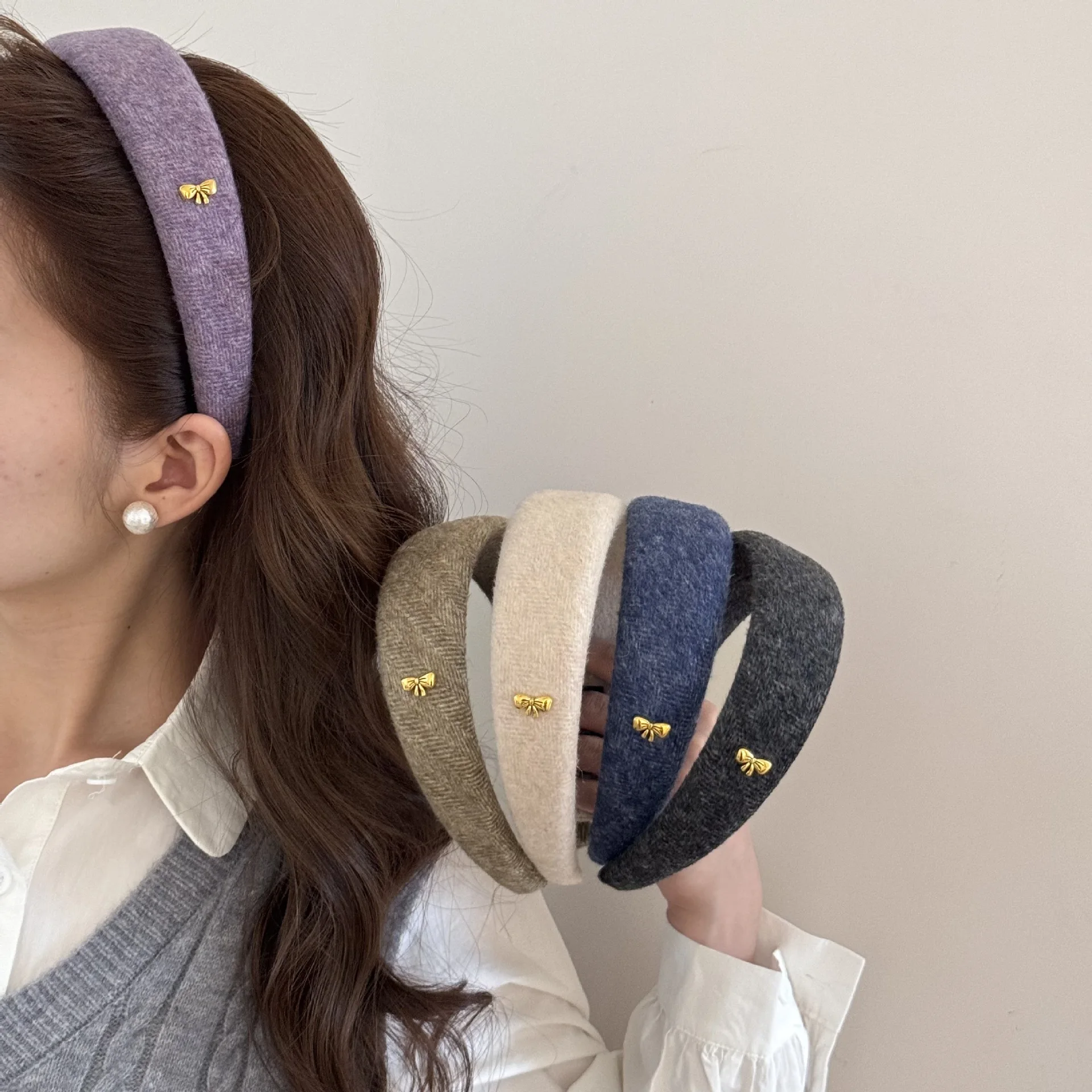 Adult Lazy Old Money Style Wide Edge Headband Retro Suede High Skull Top Hair Accessories Show Small Face