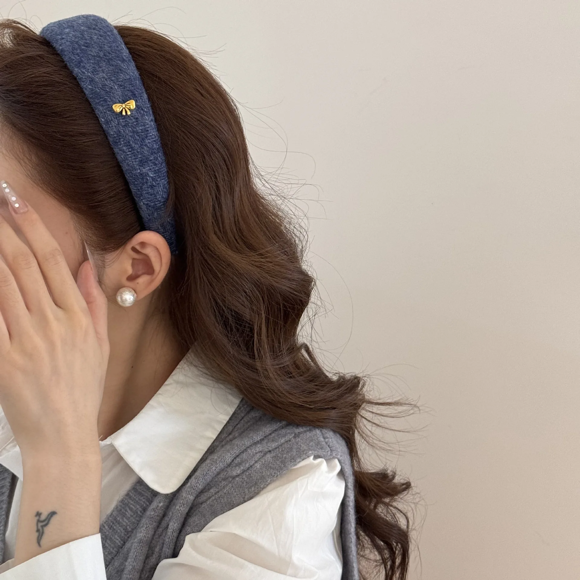 Adult Lazy Old Money Style Wide Edge Headband Retro Suede High Skull Top Hair Accessories Show Small Face