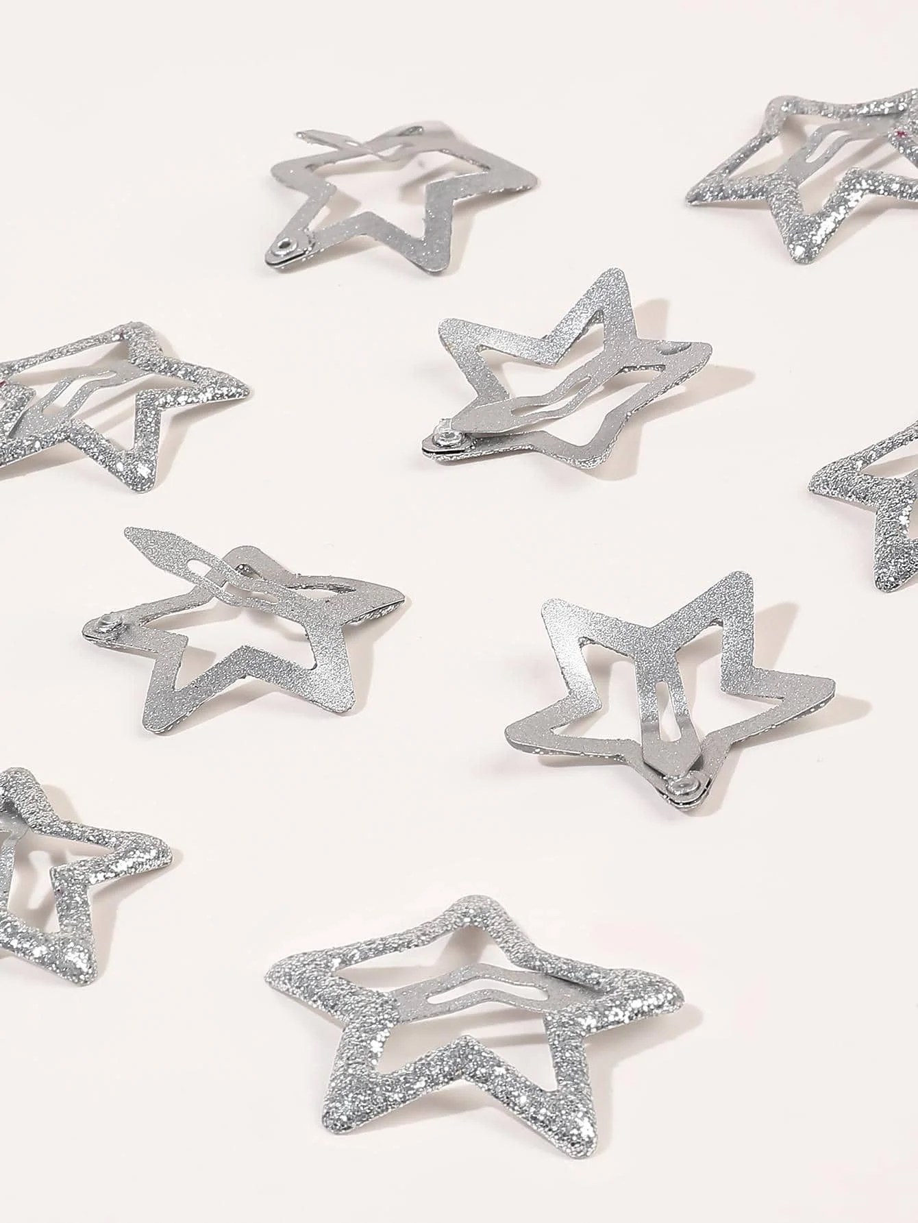 10/20PCS Silver Metal Sparkling 1.2" Star Hair Clips Snap Hair Barrettes Non Slip Clips for Girls Women Y2K Hair Accessories