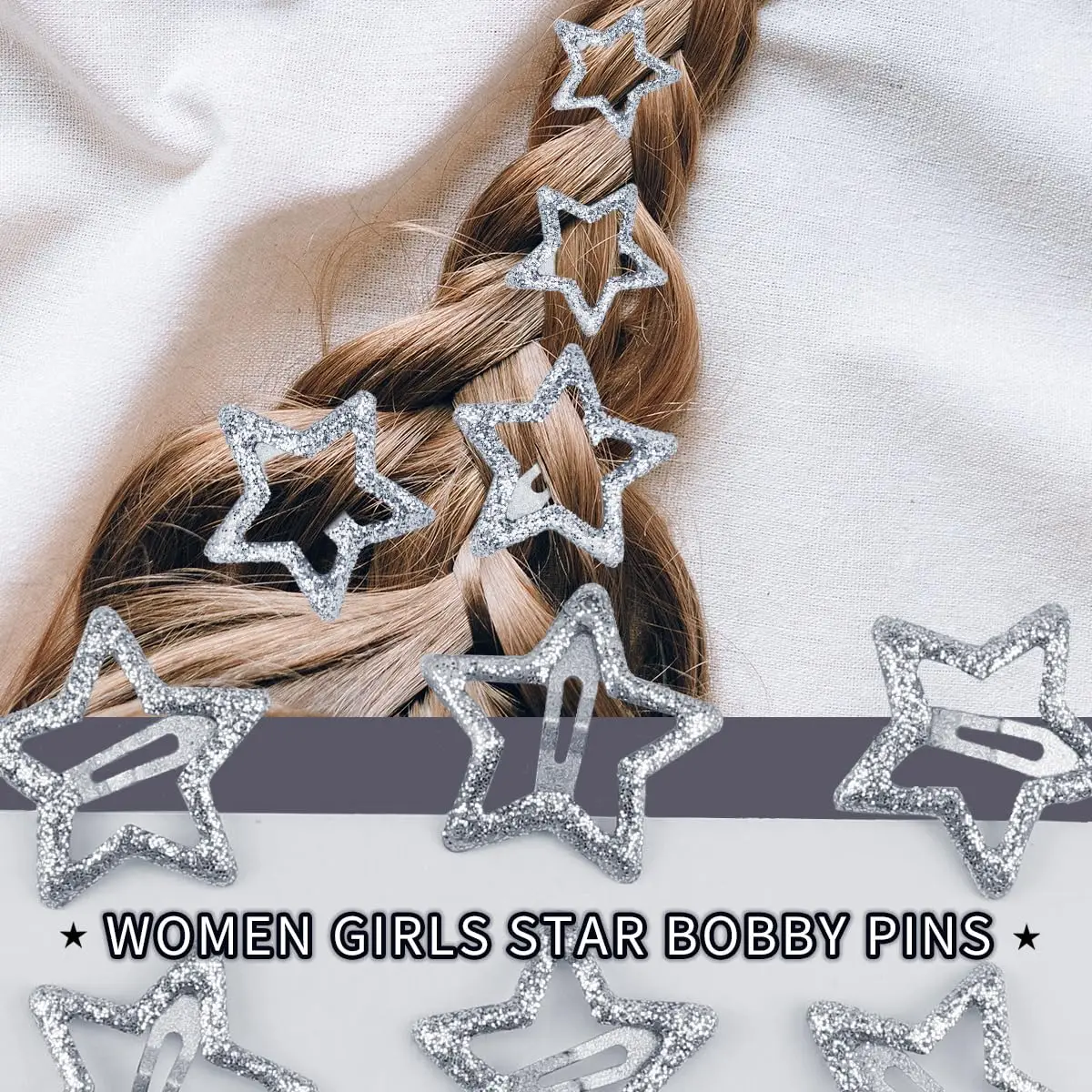 10/20PCS Silver Metal Sparkling 1.2" Star Hair Clips Snap Hair Barrettes Non Slip Clips for Girls Women Y2K Hair Accessories