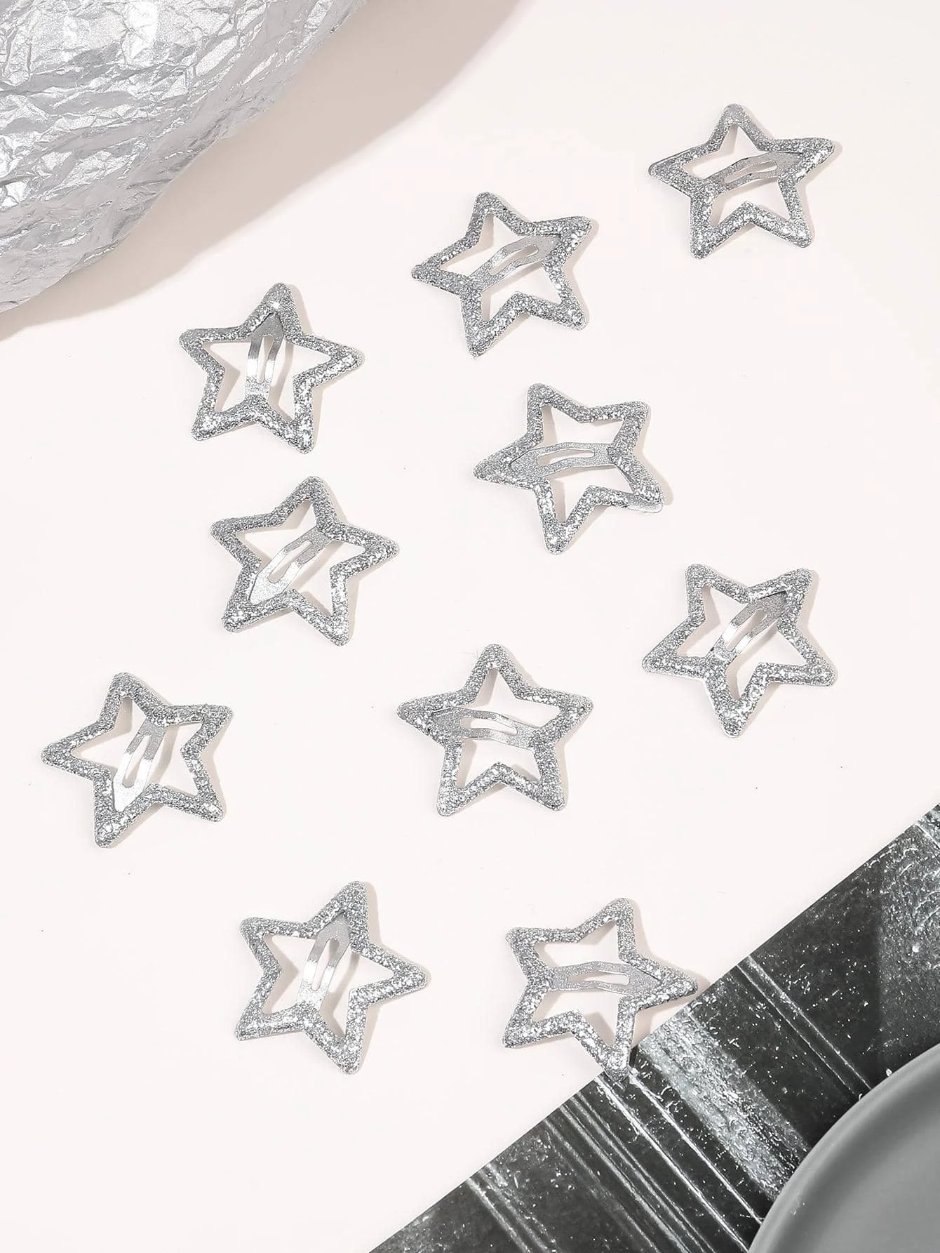10/20PCS Silver Metal Sparkling 1.2" Star Hair Clips Snap Hair Barrettes Non Slip Clips for Girls Women Y2K Hair Accessories