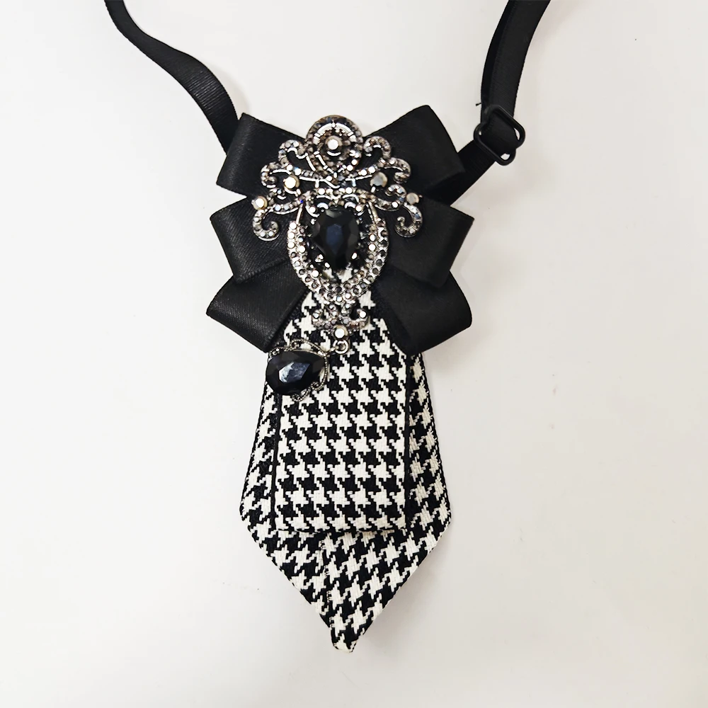 A Handcrafted Women's Plaid Black Diamond Tie, a Must-Have for the Back-To-School Season, Versatile for Pairing with Uniforms, Dark Style