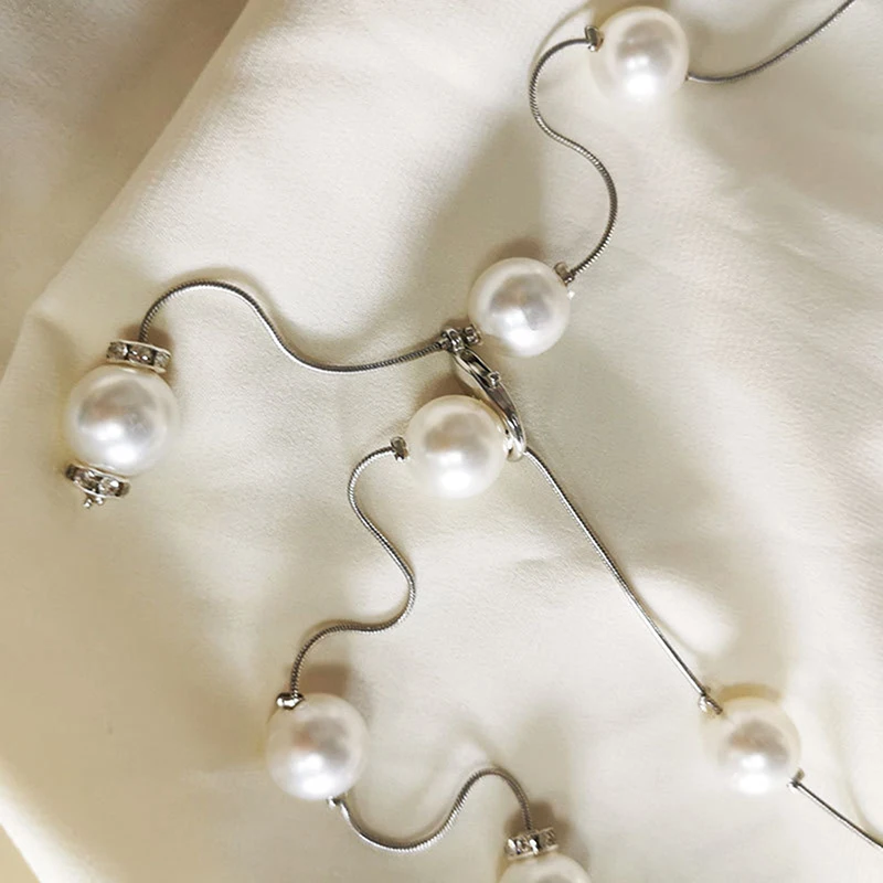 Elegant Pearl Women's Belt Simple Adjustable Metal Thin Chain Belt For Ladies Dress Skinny Waistband Decorative Jewelry