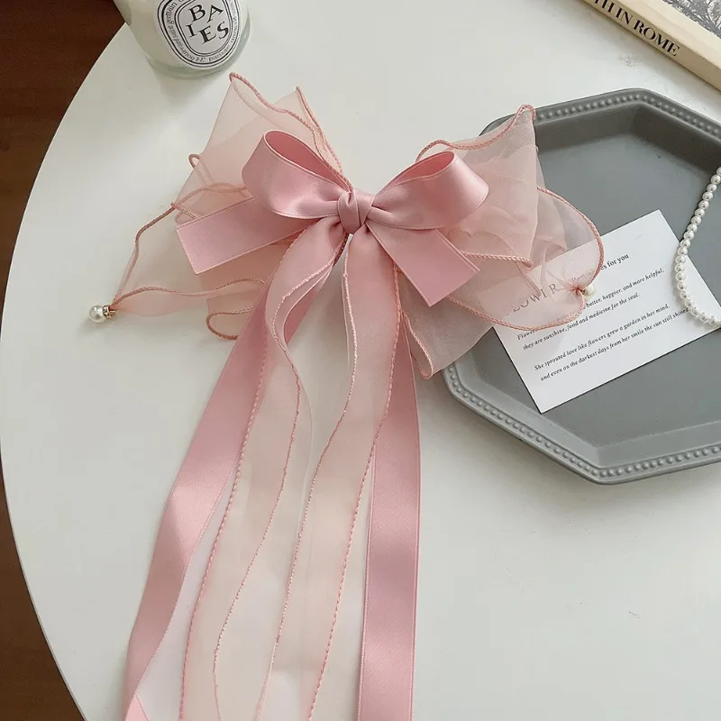 1Pcs Large Sweet Bow Hair Clips with Long Ribbons Fashion Hair Accessories for Women Girls Daily Party Styling hair clips