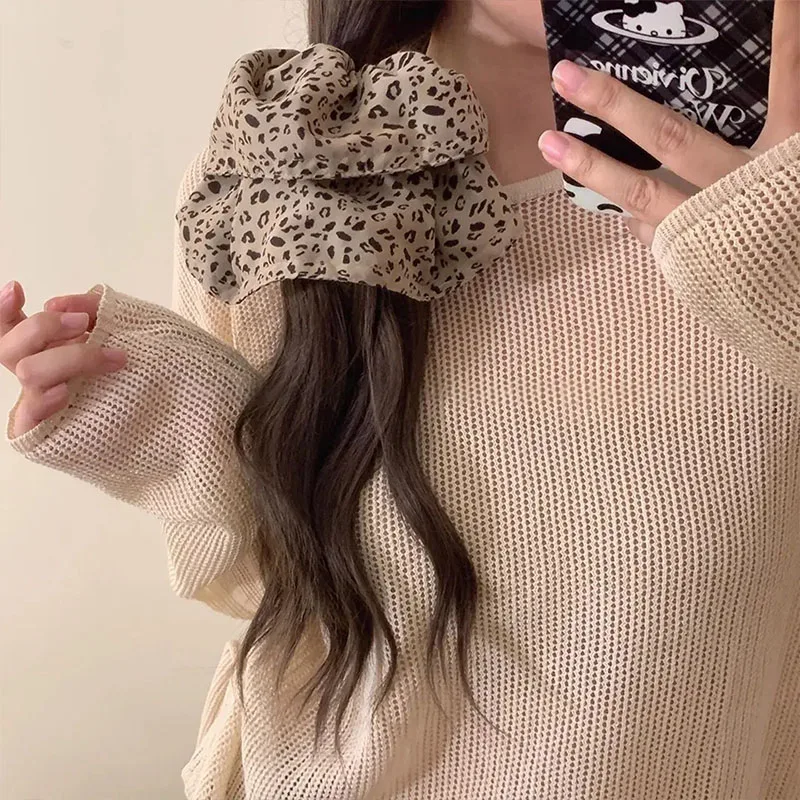 Vintage Leopard Print Large Scrunchie For Women Girls Sweet Hair Ornament Hair Tie Hair Band Hair Ring Fashion Hair Accessories