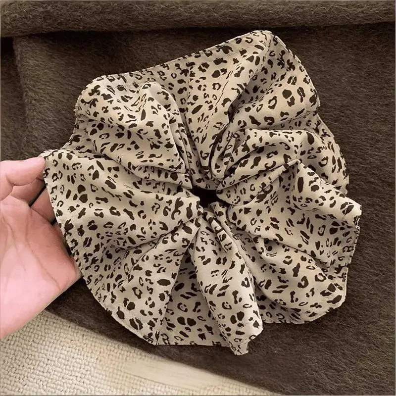 Vintage Leopard Print Large Scrunchie For Women Girls Sweet Hair Ornament Hair Tie Hair Band Hair Ring Fashion Hair Accessories