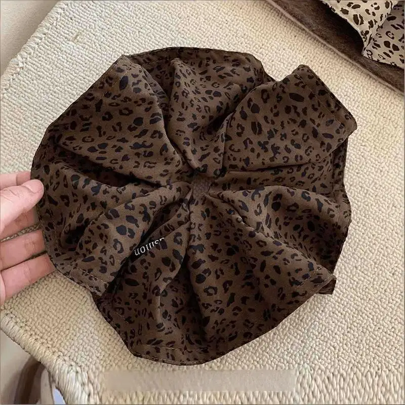 Vintage Leopard Print Large Scrunchie For Women Girls Sweet Hair Ornament Hair Tie Hair Band Hair Ring Fashion Hair Accessories