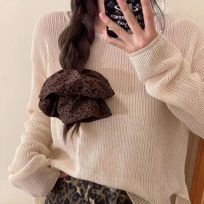 Vintage Leopard Print Large Scrunchie For Women Girls Sweet Hair Ornament Hair Tie Hair Band Hair Ring Fashion Hair Accessories