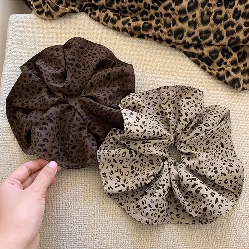 Vintage Leopard Print Large Scrunchie For Women Girls Sweet Hair Ornament Hair Tie Hair Band Hair Ring Fashion Hair Accessories