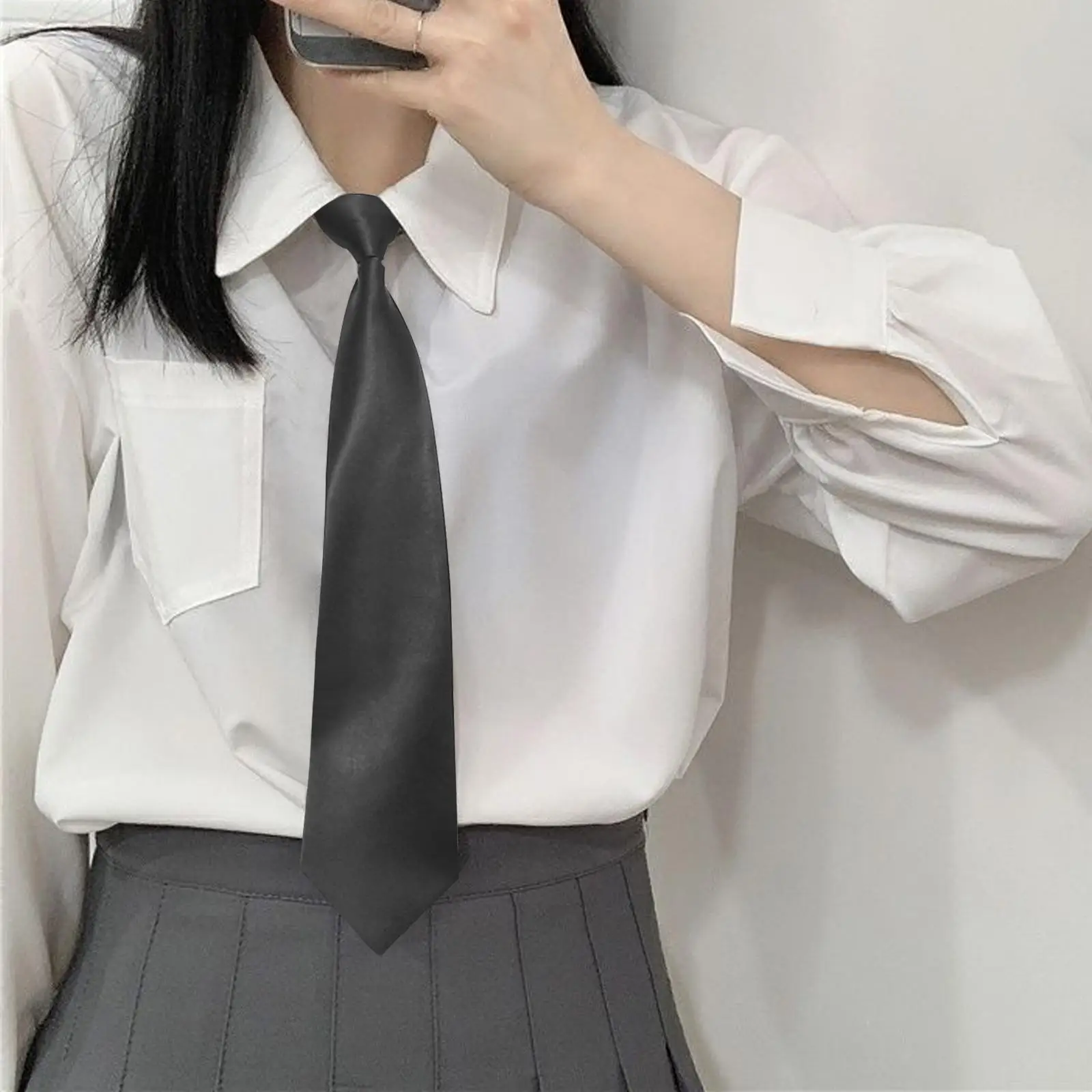 Black Zipper Ties Retro Silky Narrow Women Men Neck Tie Slim Smooth Bow Tie Korean Style Simple Elegant All-match Trendy Tie
