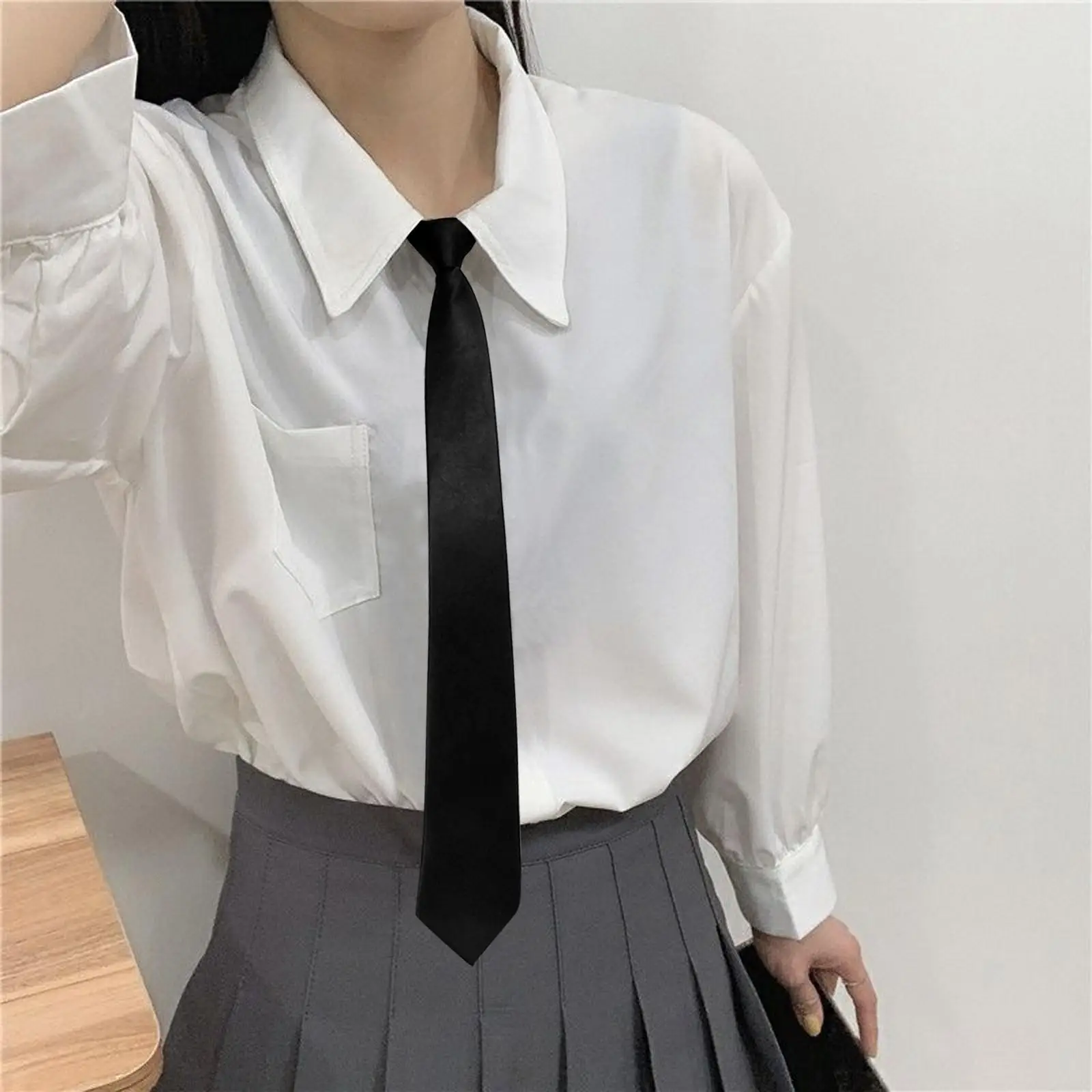 Black Zipper Ties Retro Silky Narrow Women Men Neck Tie Slim Smooth Bow Tie Korean Style Simple Elegant All-match Trendy Tie