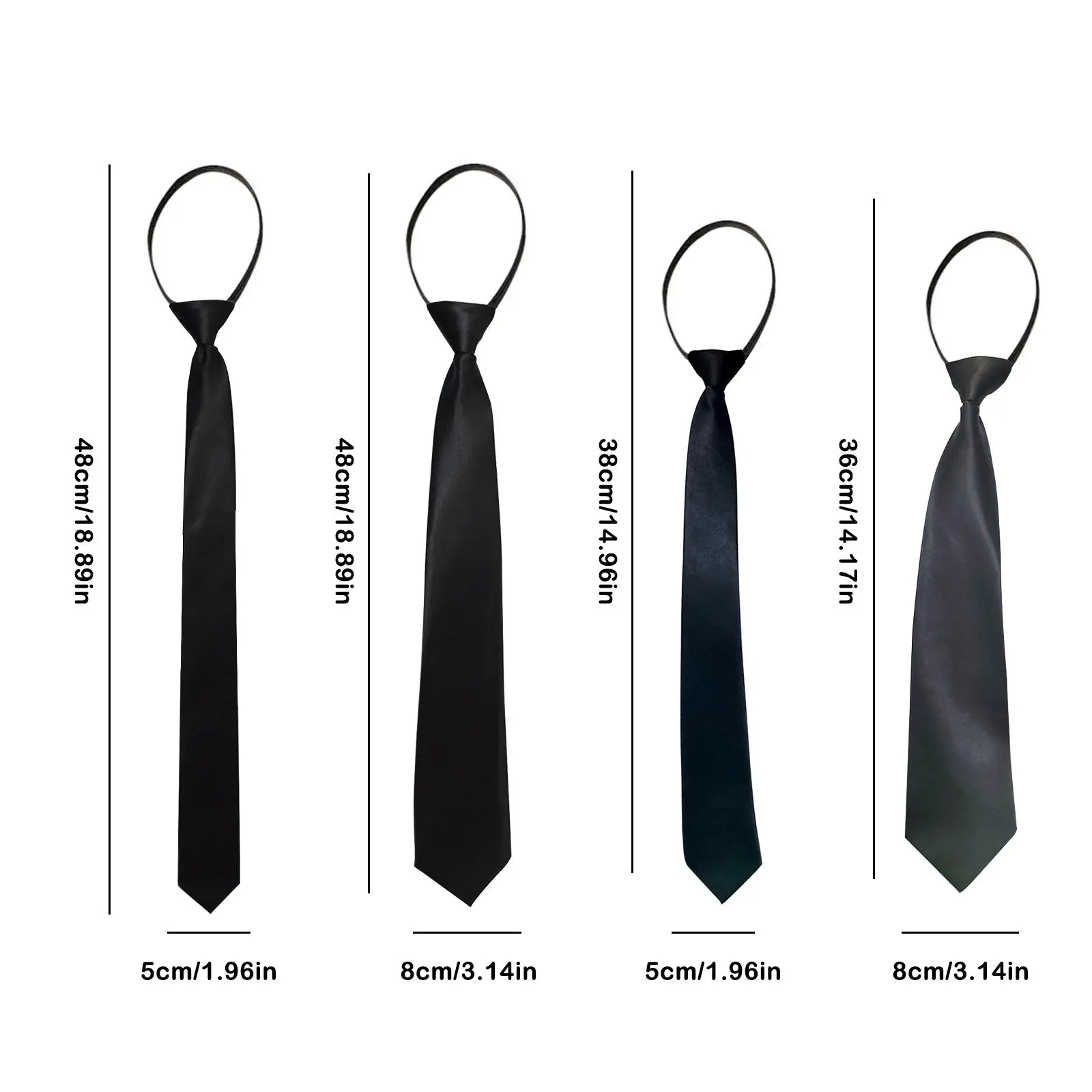 Black Zipper Ties Retro Silky Narrow Women Men Neck Tie Slim Smooth Bow Tie Korean Style Simple Elegant All-match Trendy Tie