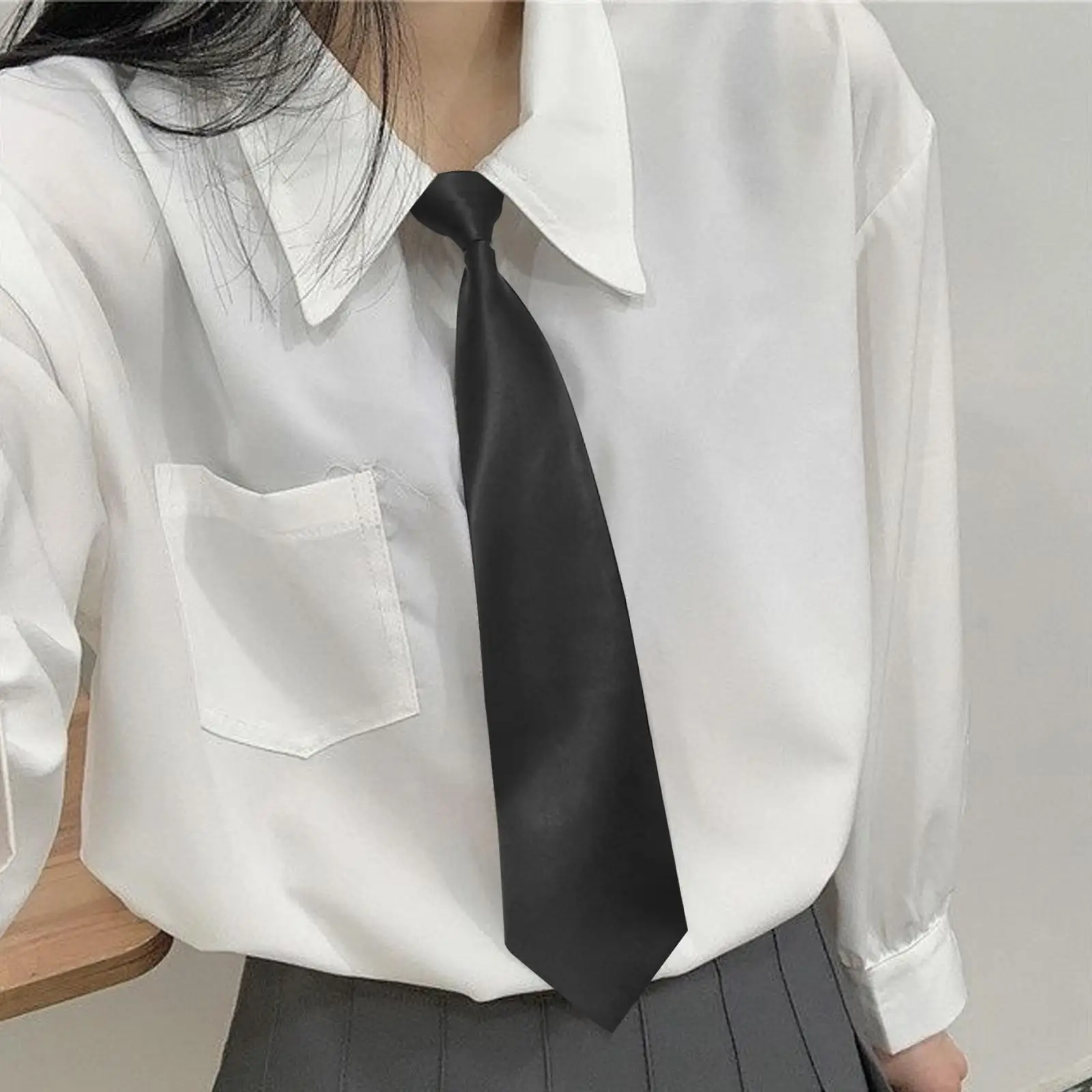 Black Zipper Ties Retro Silky Narrow Women Men Neck Tie Slim Smooth Bow Tie Korean Style Simple Elegant All-match Trendy Tie