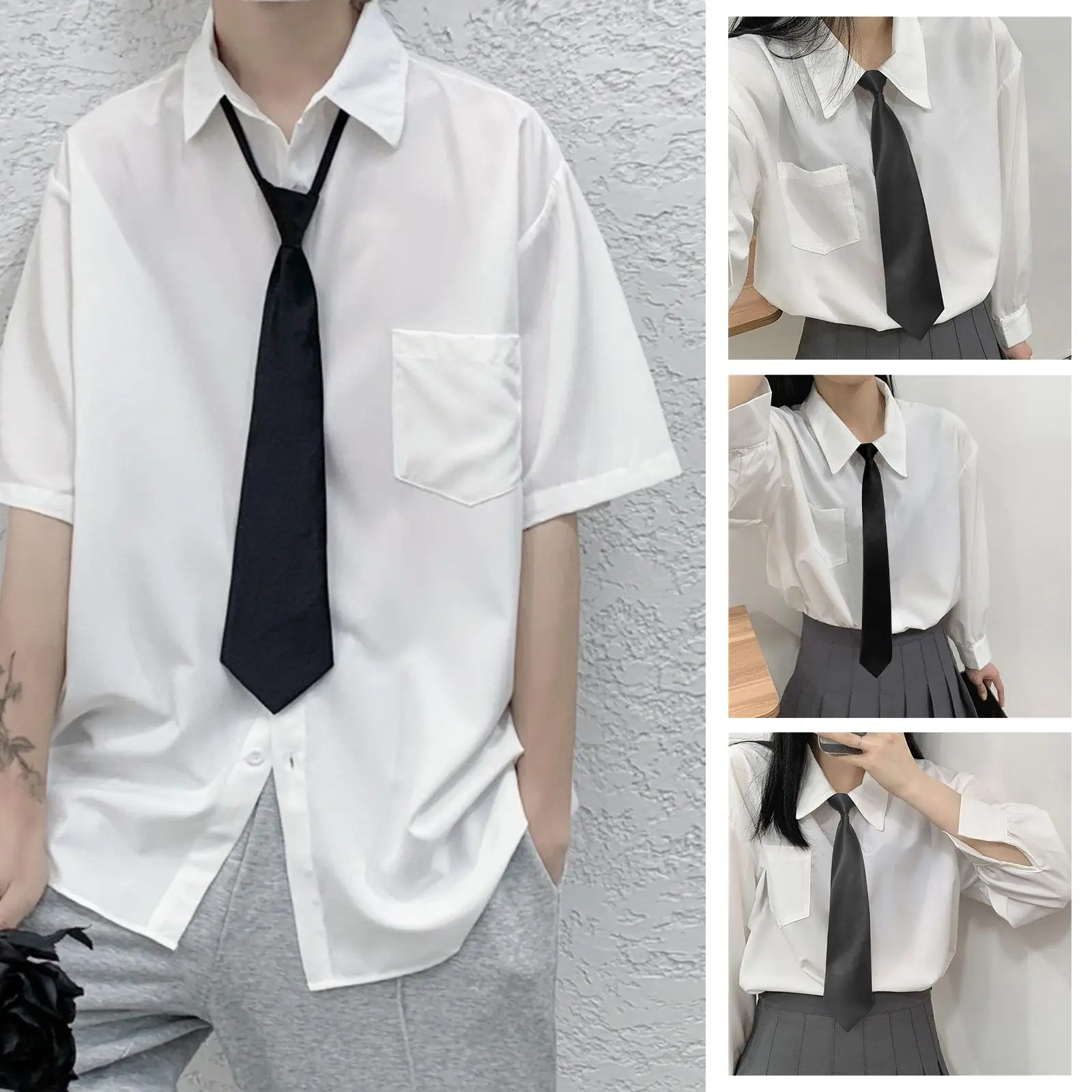 Black Zipper Ties Retro Silky Narrow Women Men Neck Tie Slim Smooth Bow Tie Korean Style Simple Elegant All-match Trendy Tie