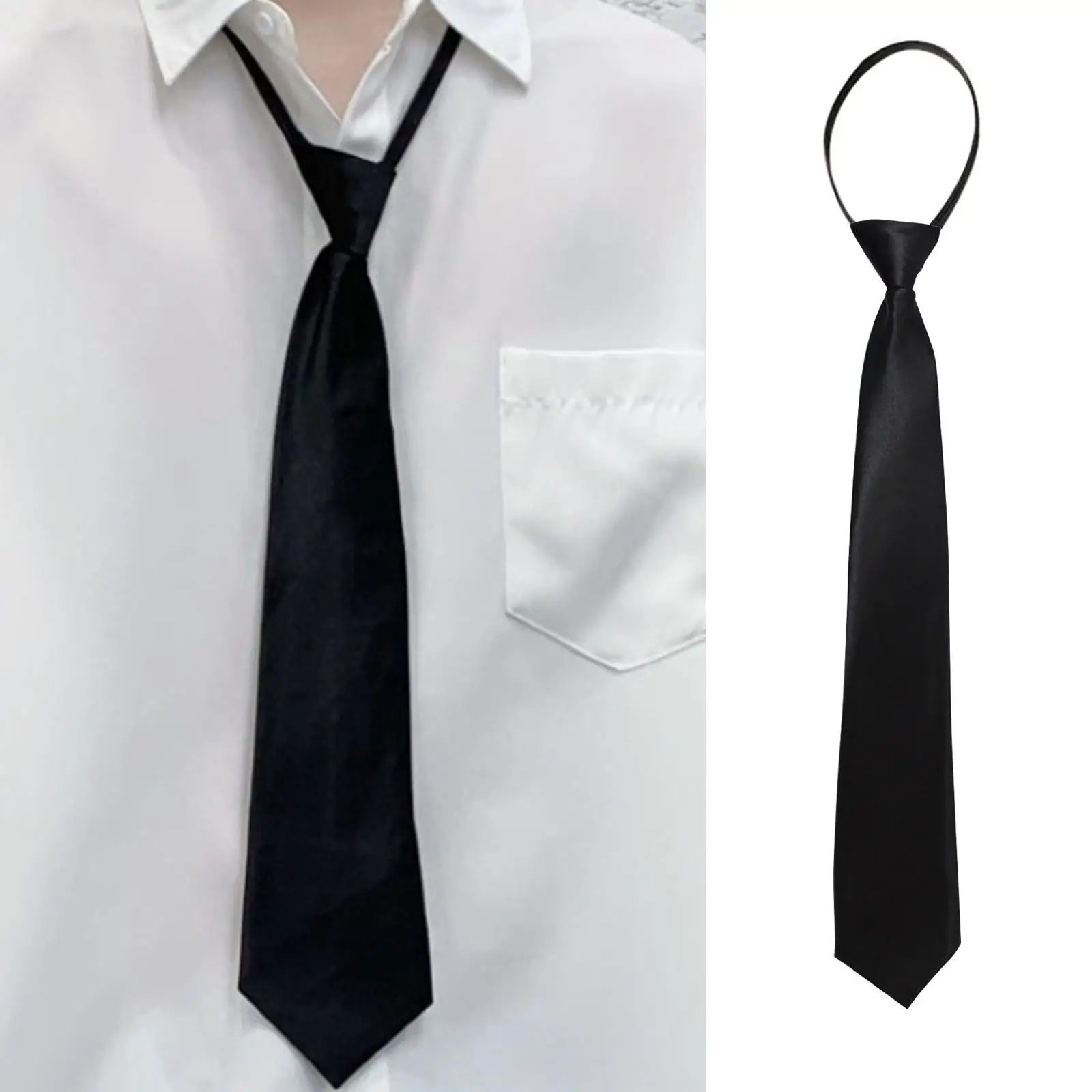 Black Zipper Ties Retro Silky Narrow Women Men Neck Tie Slim Smooth Bow Tie Korean Style Simple Elegant All-match Trendy Tie
