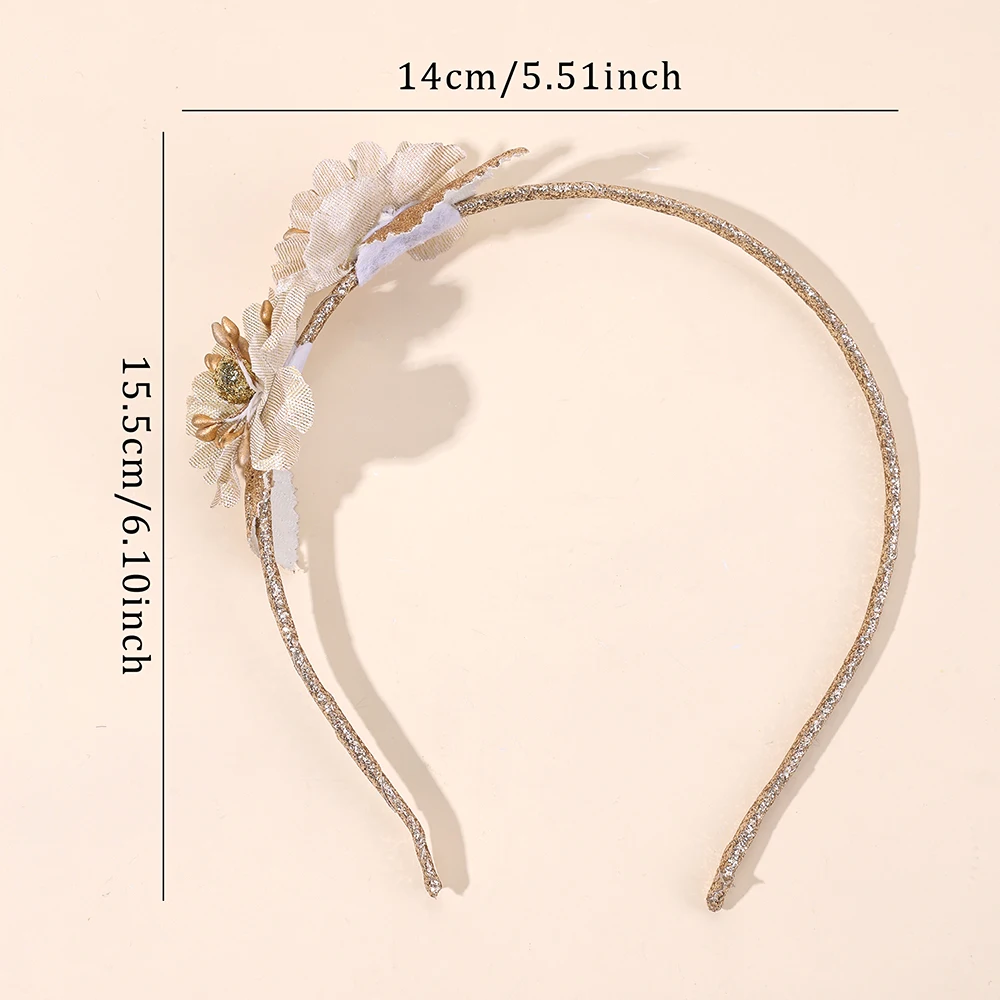 New Sparkling Flower Headband Sweet Gold Glitter Artificial Floral Hair Band For Girls Women Trendy Headwear Hair Accessories