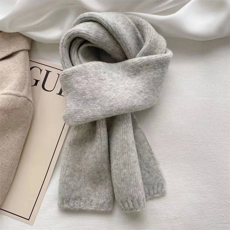 Sheep Wool Scarf for Men and Women, Couple Winter Thick Long Keep Warm Scarves, Solid Color Knitted Scarfs, Versatile and Warm