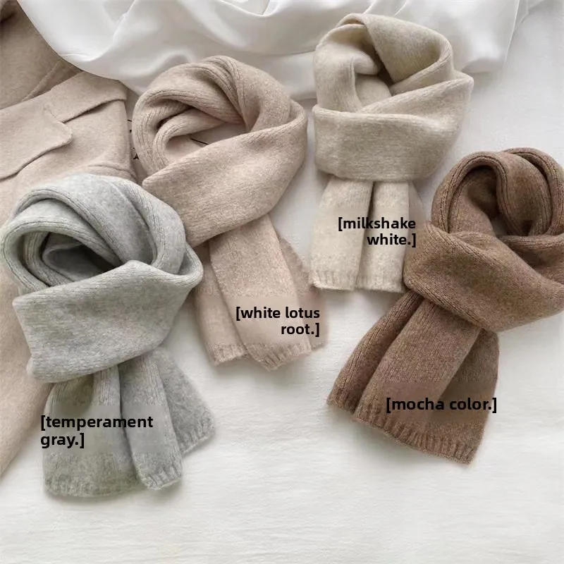 Sheep Wool Scarf for Men and Women, Couple Winter Thick Long Keep Warm Scarves, Solid Color Knitted Scarfs, Versatile and Warm