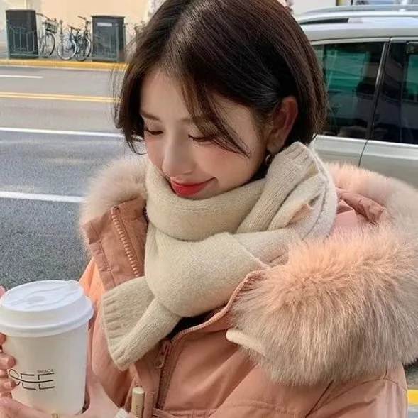 Sheep Wool Scarf for Men and Women, Couple Winter Thick Long Keep Warm Scarves, Solid Color Knitted Scarfs, Versatile and Warm