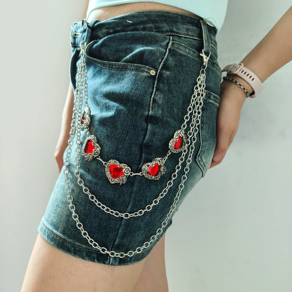 A Harajuku Style Street Hip-Hop Y2k Jeans Chain Belts Personalized Punk Style Double-Layer Waist Chain for Men Women Accessories