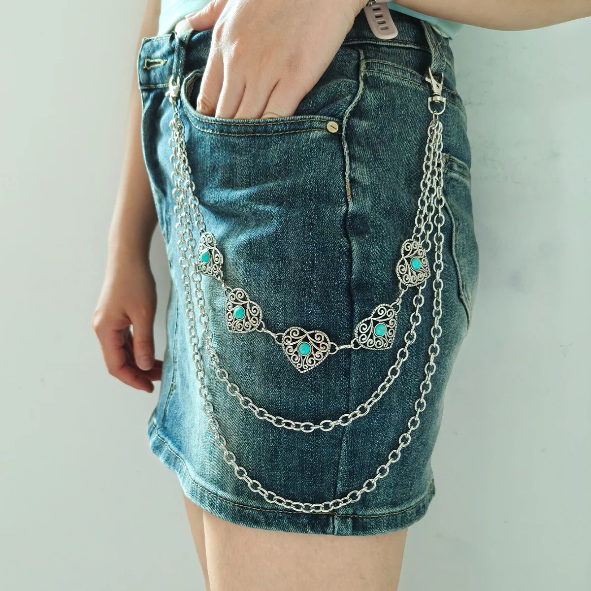 A Harajuku Style Street Hip-Hop Y2k Jeans Chain Belts Personalized Punk Style Double-Layer Waist Chain for Men Women Accessories