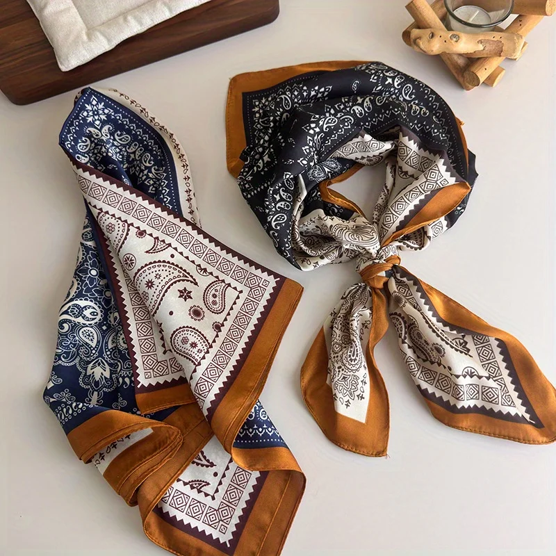American Millennial Spice Girl Style Headband Scarf Retro Cashew Flower Neck Warmer Scarf Decorative Multifunctional Silk Scarf