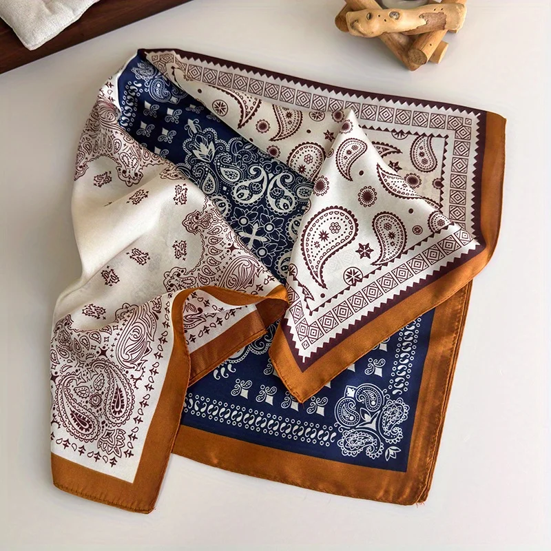 American Millennial Spice Girl Style Headband Scarf Retro Cashew Flower Neck Warmer Scarf Decorative Multifunctional Silk Scarf