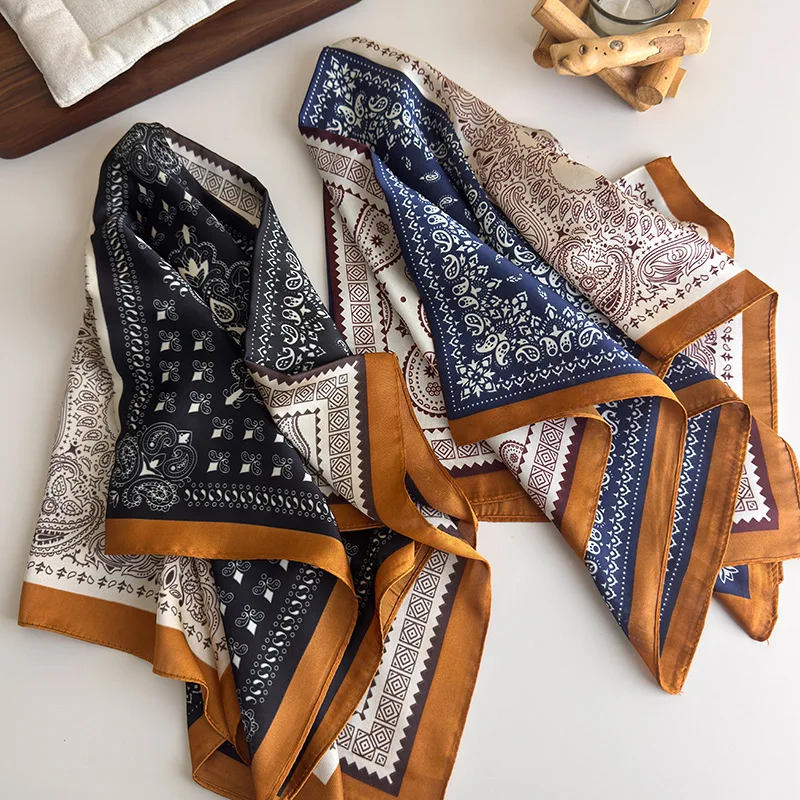 American Millennial Spice Girl Style Headband Scarf Retro Cashew Flower Neck Warmer Scarf Decorative Multifunctional Silk Scarf