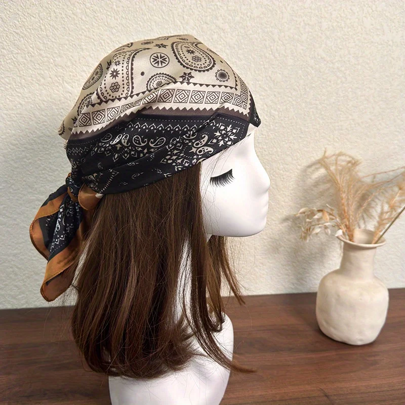 American Millennial Spice Girl Style Headband Scarf Retro Cashew Flower Neck Warmer Scarf Decorative Multifunctional Silk Scarf