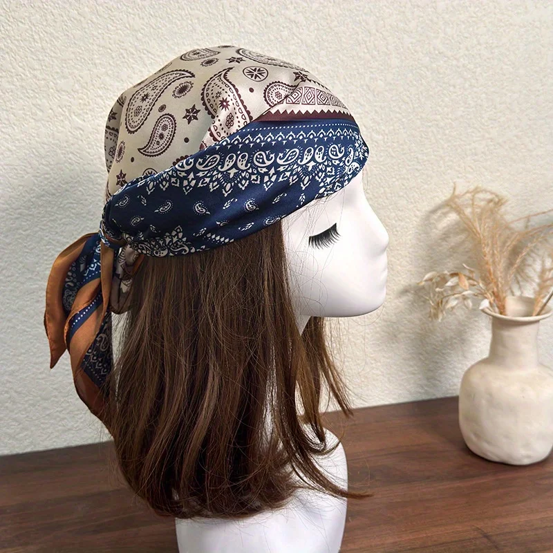 American Millennial Spice Girl Style Headband Scarf Retro Cashew Flower Neck Warmer Scarf Decorative Multifunctional Silk Scarf
