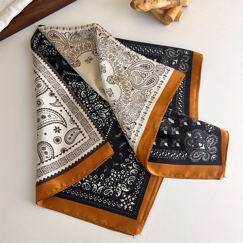 American Millennial Spice Girl Style Headband Scarf Retro Cashew Flower Neck Warmer Scarf Decorative Multifunctional Silk Scarf