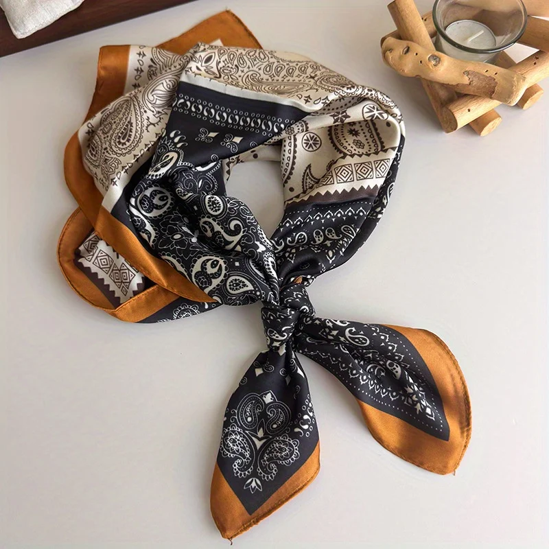 American Millennial Spice Girl Style Headband Scarf Retro Cashew Flower Neck Warmer Scarf Decorative Multifunctional Silk Scarf