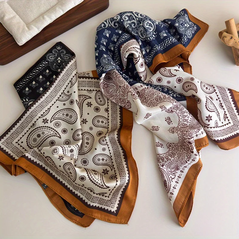 American Millennial Spice Girl Style Headband Scarf Retro Cashew Flower Neck Warmer Scarf Decorative Multifunctional Silk Scarf