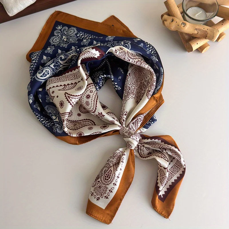 American Millennial Spice Girl Style Headband Scarf Retro Cashew Flower Neck Warmer Scarf Decorative Multifunctional Silk Scarf