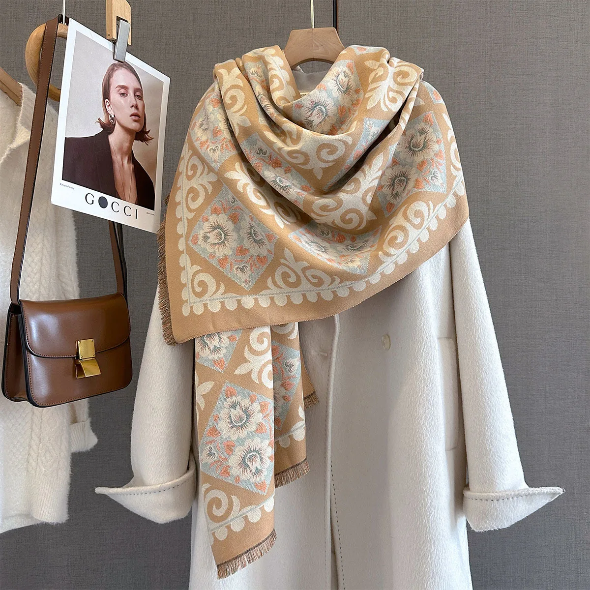 New Fashion Winter Duplex Printing Cashmere Scarf Women High Quality Thicken Wrap Shawl Ladies Pashmina Jacquard Scarves Luxury
