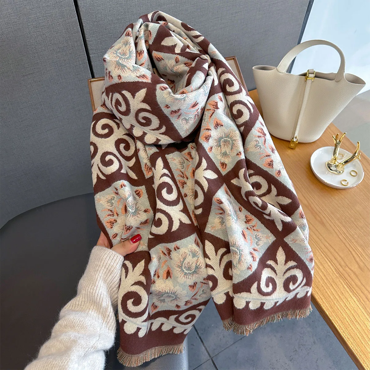 New Fashion Winter Duplex Printing Cashmere Scarf Women High Quality Thicken Wrap Shawl Ladies Pashmina Jacquard Scarves Luxury