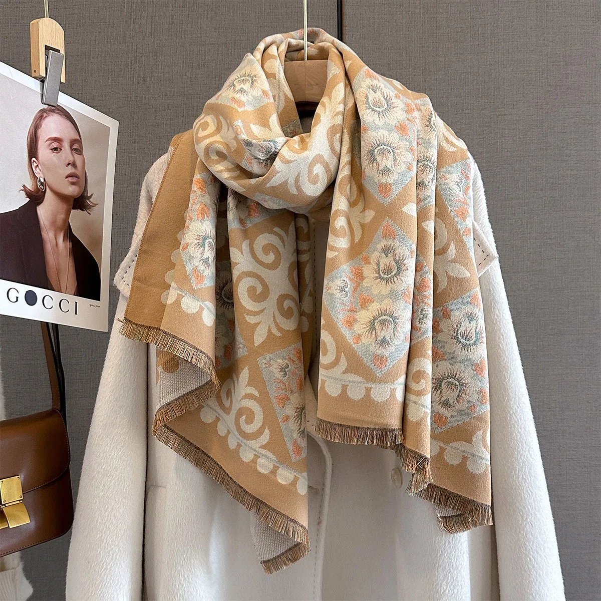 New Fashion Winter Duplex Printing Cashmere Scarf Women High Quality Thicken Wrap Shawl Ladies Pashmina Jacquard Scarves Luxury