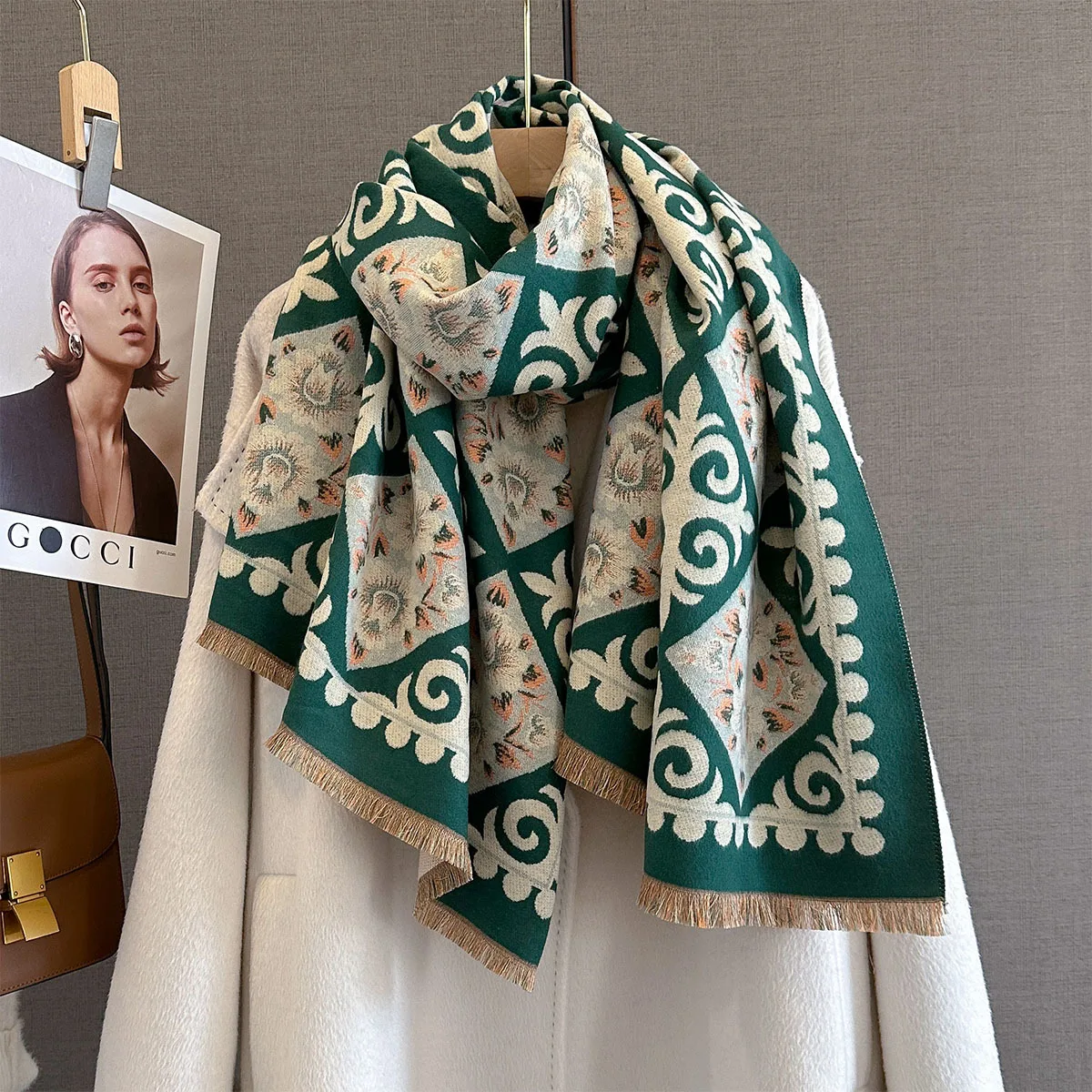 New Fashion Winter Duplex Printing Cashmere Scarf Women High Quality Thicken Wrap Shawl Ladies Pashmina Jacquard Scarves Luxury